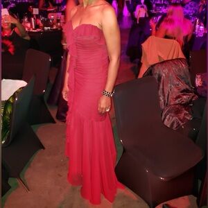 Crinkle chiffon ruffle ruched gown